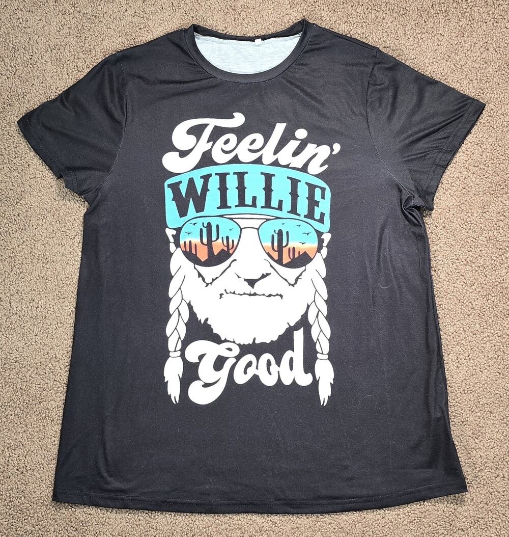 Willie Nelson Feelin' Willie Good Black Graphic Short Sleeve T-shirt Women's XL